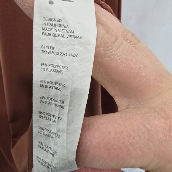 Fabletics Tank Top Womens XS Copper Rust Slit Open Back Longline Mesh High Neck - Picture 8 of 9